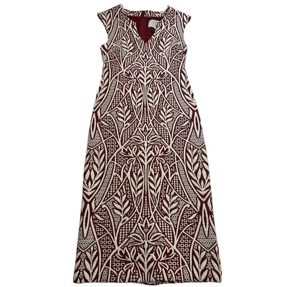 HD In Paris Dress Women’s Size 2 Heavily Embroidered Plant Floral Wiggle Style
